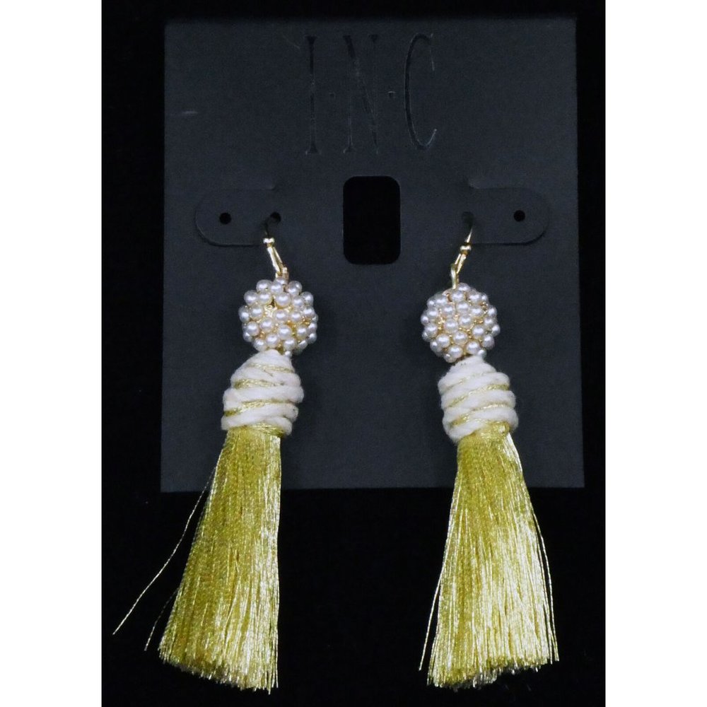 New Inc Gold-Tone Imitation Pearl & Tassel Drop - Picture 2 of 2
